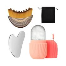 Kit De Ferramentas De Cuidados Com a Pele: Rolo De Gelo Gua Sha Em Aço Inoxidável Para Drenagem