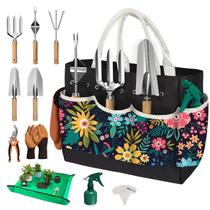 Kit de Ferramentas de Jardinagem OUREST com 22 Peças, Bolsa Tote e Luvas Kit de Ferramentas de Jardinagem OUREST com 22 Peças, Bolsa Tote e Luvas