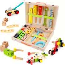 Kit De Ferramentas Infantil Conjunto de Madeira Blocos De Montar Construção Montessori Sensorial Didático Brinquedo Educativo