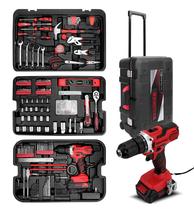 Kit de Ferramentas KINGTOOL 286 Peças com Caixa Rolante e Furadeira 21V