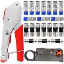 Kit de ferramentas para crimpagem de cabos coaxiais Taiss com 20 F Style RG59 RG6 Kit de ferramentas para crimpagem de cabos coaxiais Taiss com 20 F Style RG59 RG6