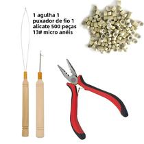 Kit De Ferramentas Para Extensões De Cabelo Micro Com Agulha, Passador E 500 Anéis Forrados De Kit De Ferramentas Para Extensões De Cabelo Micro Com Agulha, Passador E 500 Anéis Forrados De