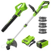 Kit de ferramentas para jardim Greenworks 40V com aparador de grama de 13" e soprador Kit de ferramentas para jardim Greenworks 40V com aparador de grama de 13" e soprador