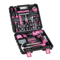 Kit de ferramentas prekull 8V Cordless Drill, 132 peças, rosa