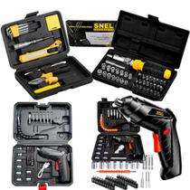 Kit de Ferramentas Profissionais com Jogo de Bits e Soquetes Sextavado, Parafusadeira Angular Recarregável e Maleta Organizadora