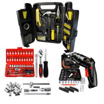 Kit de Ferramentas Profissional 200 Peças, Jogo de Soquetes 46 Peças e Parafusadeira Angular de 5V Kit de Ferramentas Profissional 200 Peças, Jogo de Soquetes 46 Peças e Parafusadeira Angular de 5V