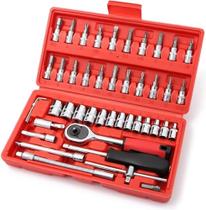 Kit de Ferramentas Profissional 46 Peças com Catraca Reversível, Soquetes e Bits