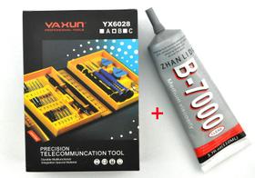 Kit de Ferramentas Reparo Celular YX6028 + Cola b7000 (110ml)