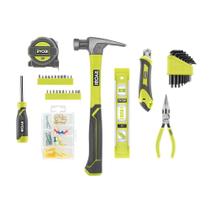Kit de ferramentas Ryobi Homeowner 75 peças com martelo, nível e fita Kit de ferramentas Ryobi Homeowner 75 peças com martelo, nível e fita