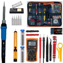 Kit de Ferro de Solda, Multímetro Digital, Testador Múltiplo, Testador de Voltagem, Mede Voltagem AC/DC, Corrente, Resistência/Continuidade/Diodo/Transistor. Ferro de Solda com Temperatura Ajustável (Laranja) Kit de Ferro de Solda, Multímetro Digital, Testador Múltiplo, Testador de Voltagem, Mede Voltagem AC/DC, Corrente, Resistência/Continuidade/Diodo/Transistor. Ferro de Solda com Temperatura Ajustável (Laranja)
