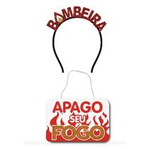 Kit de Festa Bombeira Apago seu Fogo com Tiara e Plaquinha Kit de Festa Bombeira Apago seu Fogo com Tiara e Plaquinha