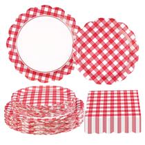 Kit de festa Greencian com 200 peças, pratos e guardanapos xadrez vermelho