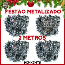 Kit De Festão Metalizado 2 Metros Para Árvore De Natal - Enfeites Natalinos