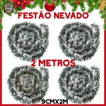 Kit De Festão Metalizado Nevado 2 Metros Para Árvore De Natal - Enfeites Natalinos