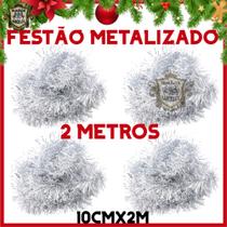 Kit De Festão Prata Metalizado 2 Metros Para Árvore De Natal - Enfeites Natalinos