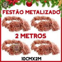 Kit De Festão Rose Metalizado 2 Metros Para Árvore De Natal - Enfeites Natalinos
