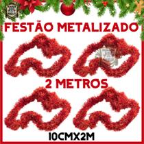 Kit De Festão Vermelho Metalizado 2 Metros Para Árvore De Natal - Enfeites Natalinos