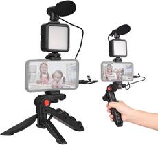 Kit de Filmagem gravação com microfone e lâmpada LED