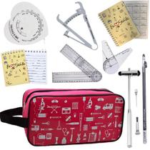 Kit de fisioterapia itens martelo buck fita imc goniometro grande e pequeno necessaire