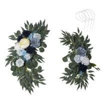 Kit de flores artificiais em arco de casamento AitnWoy Dust Rose Blue