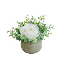 Kit de flores artificiais Rosscer com vaso de rosas brancas de seda falsa Kit de flores artificiais Rosscer com vaso de rosas brancas de seda falsa