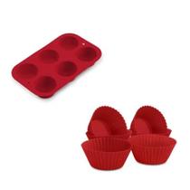 Kit de Forma De Cupcake De Silicone Muffins 6pcs Vermelha Multilaser - Ud144