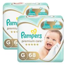 Kit de Fralda Pampers Premium Care Tamanho G Pacote Hiper com 136 Unidades