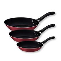 Kit De Frigideiras Antiaderente Tramontina Linz 03 Peças Vermelho Revestimento Starflon Max Cozinha Resistente Prático