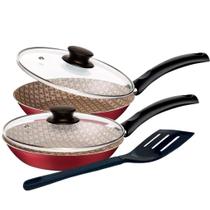 Kit de Frigideiras com Tampa 24cm Tramontina em Alumínio Antiaderente Vermelho com Espátula em Nylon Kit de Frigideiras com Tampa 24cm Tramontina em Alumínio Antiaderente Vermelho com Espátula em Nylon
