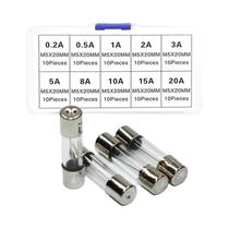 Kit De Fusíveis De Vidro De Rápida Ação Sortidos 100 Peças 5x20mm 250V 10 Valores 0.5A-20A