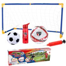 Kit De Futebol Completo C/ Trave De Gol Garrafa De 700ml Bola Esportiva Do São Paulo Licenciado Ideal Pra Treino Esporte