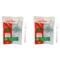 Kit de Garfo para Refeição 17,5cm Branco Reforçado Biodegradável Goldenplast 2 Pacotes com 50 unidades