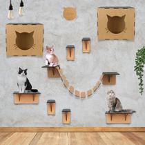 Kit De Gato Casa Casinha Parede Playground 9 Peças Resistente Cor Mdf Cru Kit De Gato Casa Casinha Parede Playground 9 Peças Resistente Cor Mdf Cru