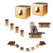 Kit De Gato Casa Casinha Parede Playground 9 Peças Resistente Cor Mdf Cru