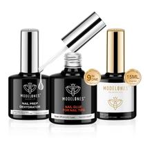 Kit de gel de cola para unhas modelones 9 em 1 com revestimento superior 15mL x3