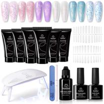 Kit de gel para extensão de unhas Beetles Poly 6 Colors com lâmpada e ferramentas