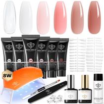 Kit de gel para unhas Poly, modelos de 6 cores com lâmpada de 8 W para iniciantes