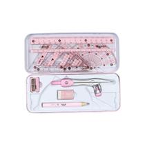 Kit de geometria matemática de 8 peças para estudantes rosa com estojo