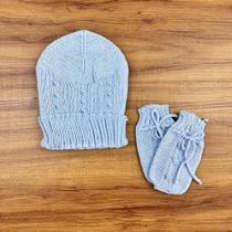 Kit de Gorro e Luvas de Tricot Azul Bebê