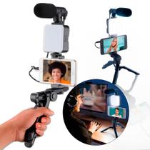Kit de Gravação 5 em 1 para Celular B-MAX Tripé, LED, Microfone e Controle Remoto