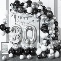 Kit de Guirlanda de Balões Dagelar para 30 Anos Preto e Prata Kit de Guirlanda de Balões Dagelar para 30 Anos Preto e Prata
