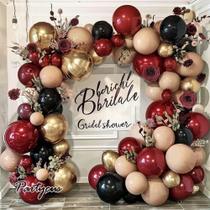 Kit de guirlanda de balões Partycus Burgundy Gold Black Duplo Recheado