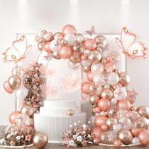 Kit de guirlandas de balão, pérola de ouro rosa, 111 unidades com tema de borboleta