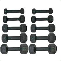 Kit de Halter Sextavado de Ferro Fundido Pintado - Pares de 1 a 5 Kg