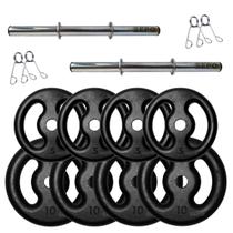 Kit de Halteres com 2 Barras Tubo Oca + 60Kg em Anilhas de Ferro