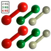 Kit de Halteres Redondos Emborrachados Par de 2Kg 3Kg e 6Kg