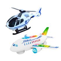 Kit de Helicóptero e Avião Brinquedo Infantil Bate e Volta Luzes e Sons