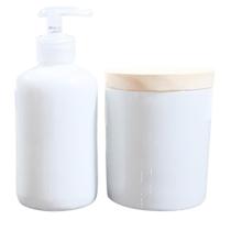 Kit de Higiene 2 Peças - Pote e Porta Álcool em Porcelana Branca Kit de Higiene 2 Peças - Pote e Porta Álcool em Porcelana Branca