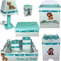 Kit de Higiene bebê 8 peças Passa Fita + Nome SAFARI VERDE TAMPASVERDE