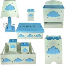 kit de higiene bebe mdf 8 pçs Nuvem menino tampas azul bb